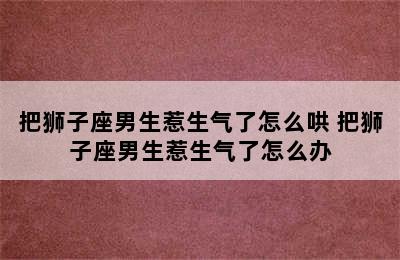 把狮子座男生惹生气了怎么哄 把狮子座男生惹生气了怎么办